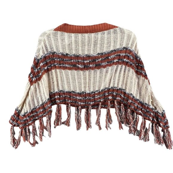 Intrigus Womens Large Poncho Fringe Biege Rust RN135641 Pullover - Picture 1 of 10